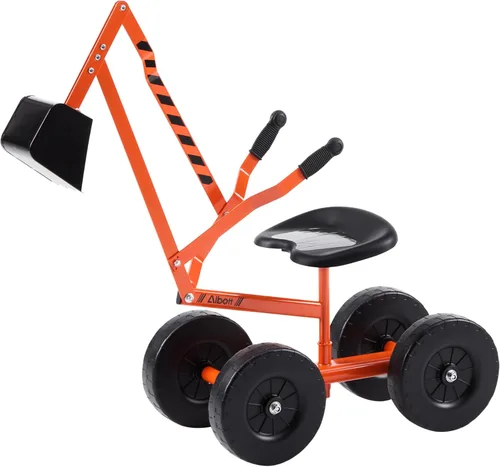 Albott Excavadora de arena manejable con grúa de juguete que funciona con ruedas de 8 pulgadas y asiento giratorio de 360° (naranja)