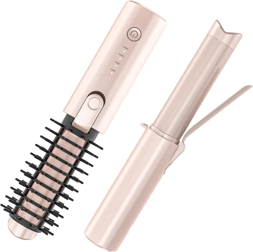 Youbella Cepillo de rizador de pelo inalámbrico, rizador de pelo portátil de viaje, mini cepillo redondo calentado de 1.5 pulgadas, varita alisadora