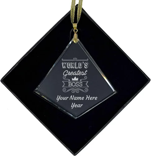 LaserGram Adorno de Navidad de vidrio personalizado, el jefe más grande del mundo, idea de regalo personalizada grabada con láser (forma de diamante)