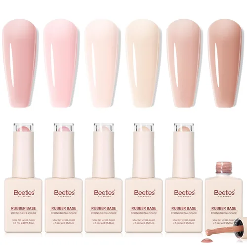 Miniatura 20 de Beetles - Esmalte de uñas de gel con base de goma, 6 colores nude, esmalte de gel rosa, melocotón, neutro, transparente, francesa, colores base