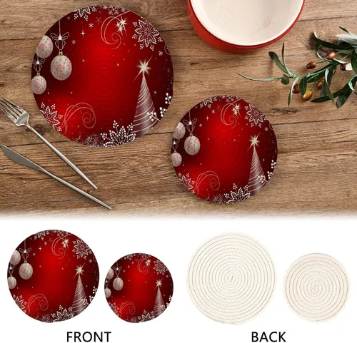 Miniatura 4 de ALAZA Juego de salvamanteles de Navidad rojos brillantes, juego de soportes para ollas calientes de algodón, posavasos de granja, almohadillas