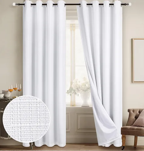 Miniatura 57 de Diraysid Cortinas 100% opacas de lino beige para dormitorio, con ojales, aislamiento térmico, cortinas de oscurecimiento de habitación
