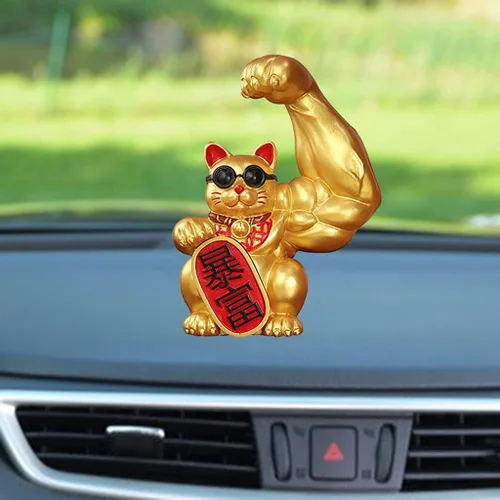 Miniatura 6 de Fenteer Muscle Arm Lucky Fortune Cat Figurine Esculturas Cabeza Abrir vigorosamente Tienda de regalos Esculturas Fortuna Riqueza Acogedora Gato