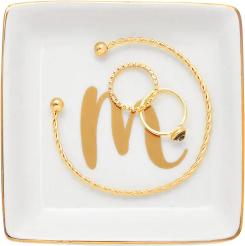 Miniatura 6 de Juvale Bandeja de anillos con monograma de letra M para regalos, plato de joyería personalizado para aretes, collares, pulseras (4 x 4 pulgadas)