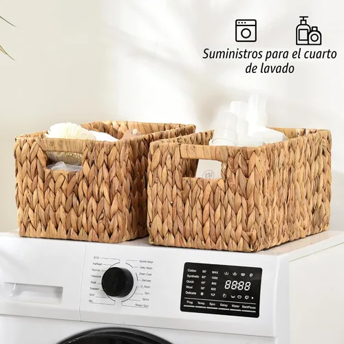Miniatura 6 de Cestas rectangulares de mimbre de jacinto de agua, cesta de mimbre de 12 pulgadas, paquete de 2 cestas de almacenamiento tejidas con asas