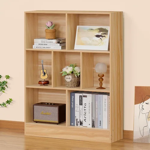 Miniatura 15 de LEYAOYAO - Estantería de 8 cubos con base, estantería de 3 niveles de estilo moderno de mediados de siglo, color marrón, estanterías amplias