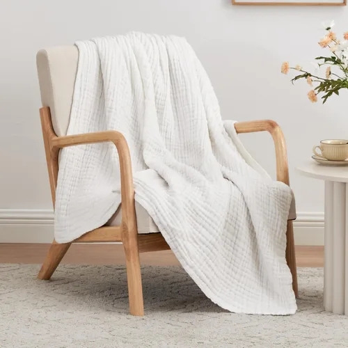 Miniatura 18 de Love's cabin - Manta de muselina de 6 capas 100% algodón, 90"x90", manta de muselina tamaño queen para sofá o cama, de algodón de gasa ligera y Beige