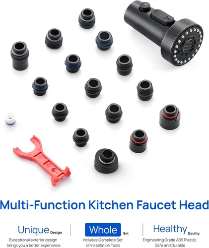Miniatura 9 de J-HVA Cabezal de rociador de fregadero de cocina extraíble con adaptadores, boquilla de repuesto de rociador de fregadero de 3 funciones, llave