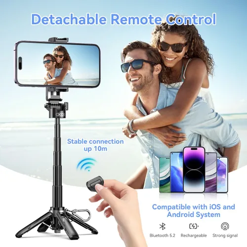 Miniatura 5 de Mini trípode retráctil para teléfono celular, trípode portátil para selfie stick de viaje con soporte para teléfono celular de control remoto