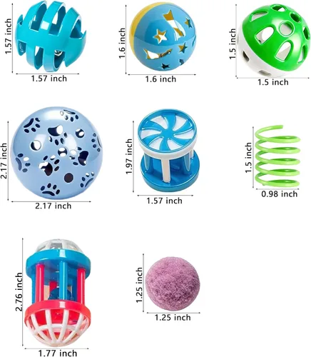 Miniatura 2 de Paquete de 20 pelotas de juguete para gatos para interiores, con bolas de campana de polipropileno, bolas de felpa y juguetes de primavera