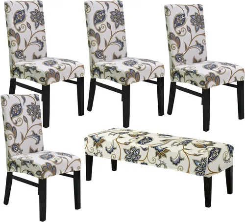 Miniatura 35 de CRFATOP 4 Piezas de Fundas Elásticas para Silla de Comedor con Funda para Banco Fundas Impresas para Silla de Comedor Fundas para Cojín de Asiento