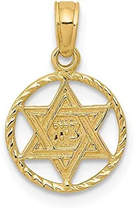 Miniatura 5 de Colgante de oro amarillo de 14 k con estrella de David en círculo, Metal, No es una piedra preciosa