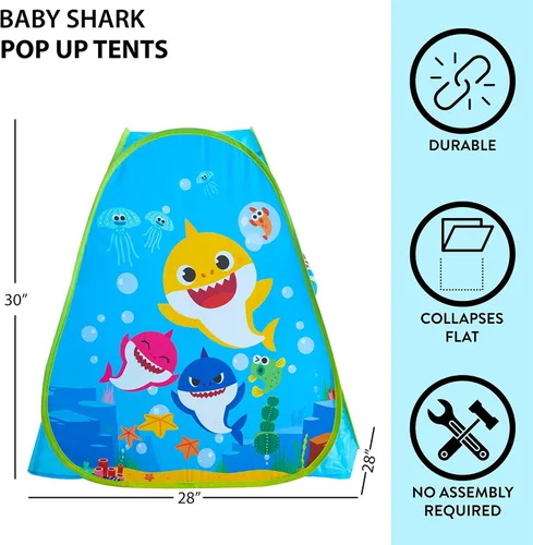 Miniatura 2 de Baby Shark - Tienda de campaña desplegable para niños, 28 x 28 x 30 pulgadas, casa de juegos plegable para interiores y exteriores, ligera
