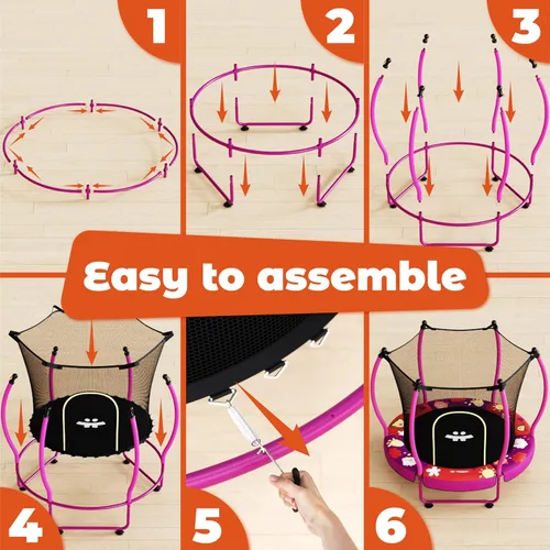 Miniatura 5 de Happin® - Cama elástica de 55 pulgadas para niños con cerca de seguridad, trampolín interior y exterior para niños pequeños, diseño ultra seguro