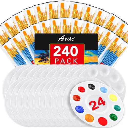 Miniatura 8 de Juego de paleta de pinceles de pintura, con 6 paquetes de 60 pinceles y 6 paletas, cabezal de pincel de nailon, adecuado para acuarela al óleo