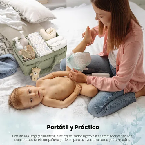 Miniatura 4 de PeraBella Organizador de pañales para bebé con asa, cesta de regalo de ducha para niños y niñas, cesta de almacenamiento de pañales portátil