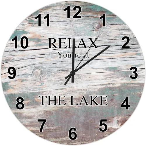 Miniatura 48 de UFunhome Reloj de pared de granja Lake Relax You're at The Lake Silent Non-Ticking Vintage Country reloj de grano de madera a pilas para el hogar