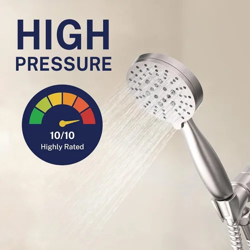 Miniatura 3 de HammerHead Showers Solid Metal 3-Spray Handheld Shower Head with Long Hose and Holder, High Pressure, Wide/Massage/Mist Sprays, Brushed Nickel, 1.75
