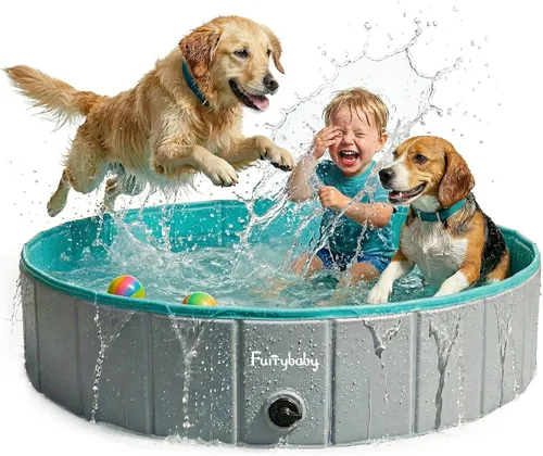 Miniatura 13 de Furrybaby Piscina para perros, piscina infantil plegable de plástico duro para perros grandes, portátil para mascotas, para nadar