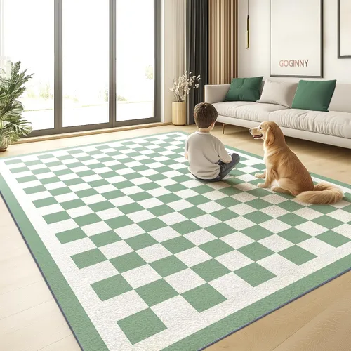 Miniatura 10 de Alfombra moderna lavable de 5x7 para sala de estar, alfombra grande minimalista artística abstracta en blanco y gris, alfombra de pelo bajo ultra