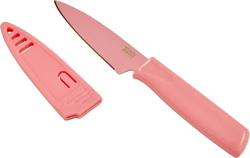 Miniatura 13 de Kuhn Rikon Colori® - Cuchillo de pelar de acero inoxidable japonés de 4 pulgadas, hoja antiadherente, mango ergonómico y funda, color blanco