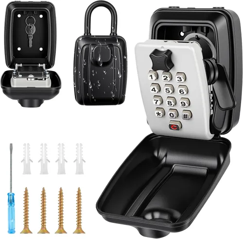Miniatura 8 de HOMELYLIFE Caja de bloqueo de llave para exterior, caja de seguridad impermeable para montaje en pared con combinación reiniciable de 12 dígitos