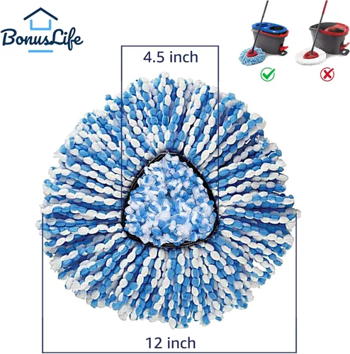 Miniatura 3 de BonusLife 2 paquetes de cabezales de repuesto para mopa de O-Ceda RinseClean Spin Mop, sistema de 2 tanques, fácil limpieza, microfibra