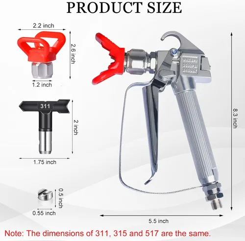 Miniatura 5 de Pistola de pintura sin aire de alta presión 3600PSI con puntas de boquilla 311 315 517, para pulverizadores sin aire Graco Titan (JW-122523)