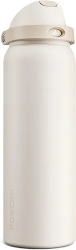 Miniatura 47 de POWCAN - Botella de agua aislada, 24 oz, tapa 2 en 1, boquilla de botón, popote abatible, a prueba de fugas, acero inoxidable, para portavasos