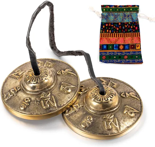 Miniatura 9 de Boao Campanas tibetanas Tingsha, platillos de meditación con bolsa de tela con cordón tibetano, timbre de meditación para instrumentos de percusión