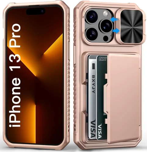 Miniatura 76 de BXYJY Funda tipo cartera para iPhone 15 Pro con tarjetero (4-5 tarjetas) y cubierta deslizante para cámara y soporte, protección contra caídas