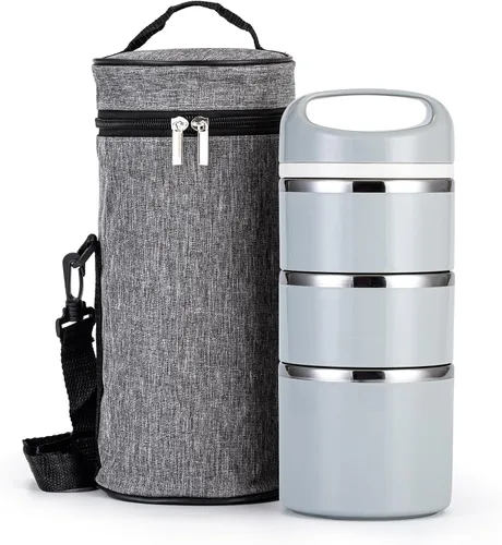 Miniatura 8 de Lille Home Contenedores de Almuerzo Apilables de Acero Inoxidable, Capacidad de 43OZ 3 Capas Caja Bento a Prueba de Fugas para Adultos, Lonchera