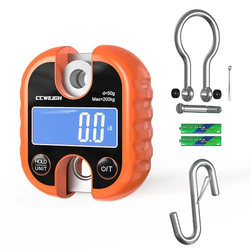 Miniatura 6 de 440 libras/200 kg Escala de grúa digital - Escala compacta LCD portátil para colgar para garaje, granja, caza, pesca y más (200 kg/Negro)