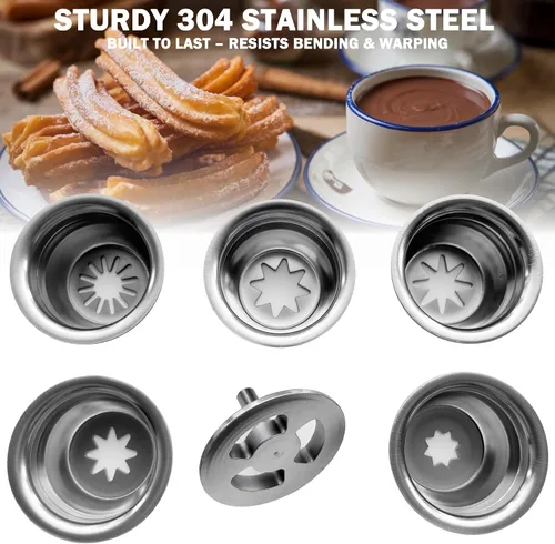 Miniatura 2 de Paquete de 6 boquillas de churro huecas de acero inoxidable con anillos de sellado, piezas de accesorios para máquinas de churros españoles
