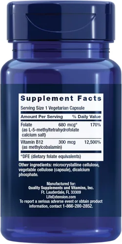 Miniatura 2 de Life Extension BioActive Folato y Vitamina B12 – Para la salud del corazón, cerebro y tracto gastrointestinal – Promueve el crecimiento