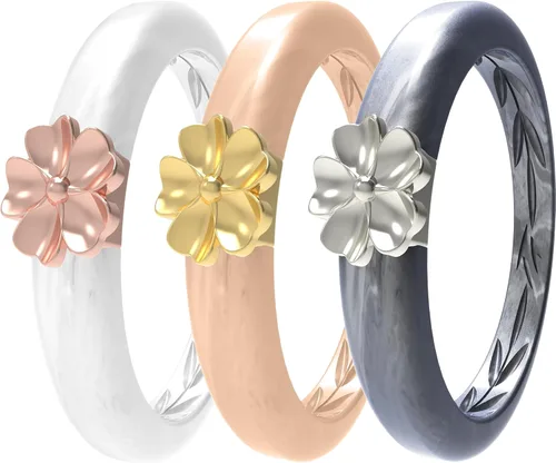 Miniatura 7 de Zollen Anillos de silicona para mujer, 1/3 paquetes de alianzas de boda de silicona, forma de flor, anillos de goma, colección de flores para mujer