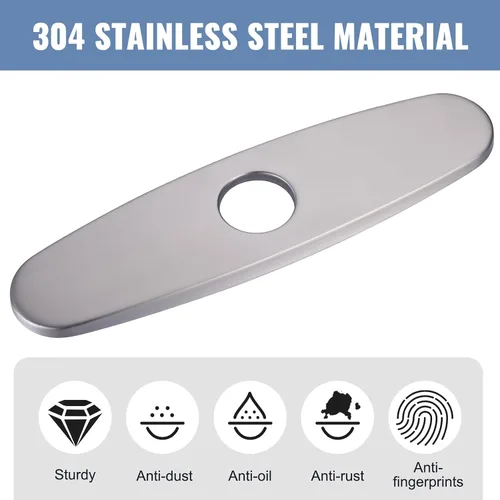Miniatura 7 de WOWOW Placa de grifo, cubierta de fregadero de cocina, placa de acero inoxidable para 1 o 3 agujeros, baño o cocina, grifo mezclador, 10 pulgadas
