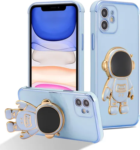 Miniatura 14 de RALEAVO Funda para iPhone 13, bonita funda de astronauta 6D con función de soporte, cubierta de enchapado de lujo, ajuste delgado, TPU suave, Púrpura