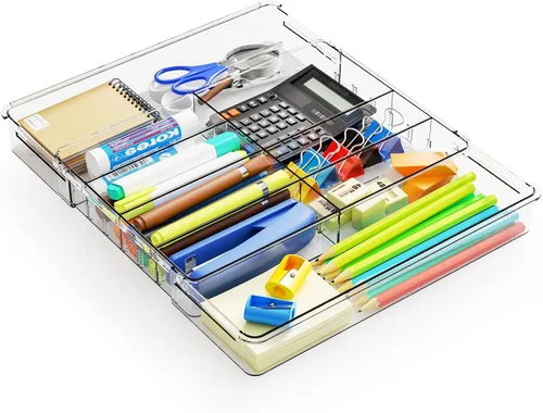 Yieach Bandeja organizadora de cajones de escritorio expandible, organizador de cajones de basura de 1.8 pulgadas de alto para cocina, organizadores