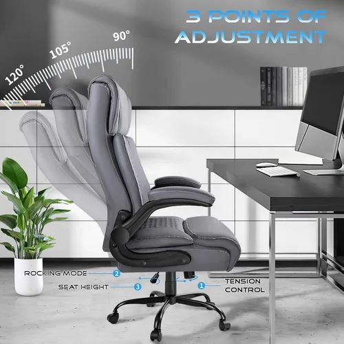 Miniatura 4 de VITESSE Silla de oficina resistente, silla de oficina ejecutiva con reposabrazos abatible, sillas ergonómicas de respaldo alto para computadora, Gris