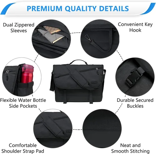 Miniatura 6 de VASCHY Bolsa de mensajero para hombre, bolso cruzado de moda para laptop, bolsa lateral para hombres y mujeres para el trabajo, negocios