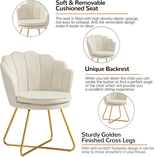 Miniatura 4 de Furniliving Sillas de tocador de terciopelo, sillas decorativas tapizadas para sala de estar, silla de maquillaje para dormitorio, oficina en casa