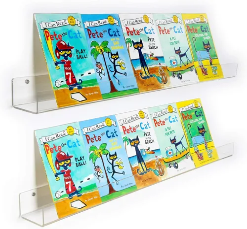 Estantería flotante de acrílico para niños, invisible, de pare, para libros, estantería de almacenamiento con bordes frontales