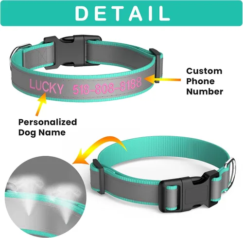 Miniatura 3 de Collares de perro personalizados, collar de perro bordado reflectante con nombre y número de teléfono en naranja, negro, rosa, rojo y cian