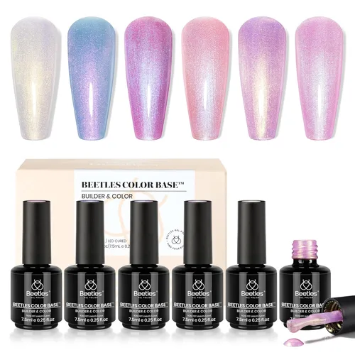 Miniatura 22 de Beetles - Esmalte de uñas de gel con base de goma, 6 colores nude, esmalte de gel rosa, melocotón, neutro, transparente, francesa, colores base