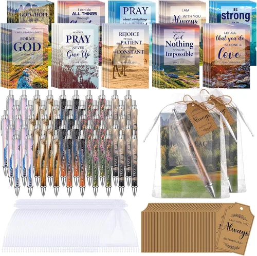 Miniatura 14 de Qeeenar Juego de 200 regalos cristianos a granel, versículo de la Biblia, bolígrafo religioso y cuaderno de regalo con etiquetas de agradecimiento