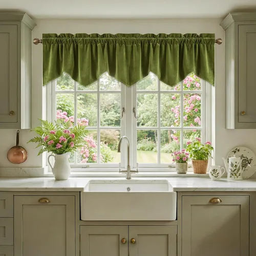 Miniatura 9 de StangH Cortinas decorativas de lujo, cenefa azul con bloqueo de luz, cenefa festoneada para ventana pequeña con bolsillo sólido para barra, cortina