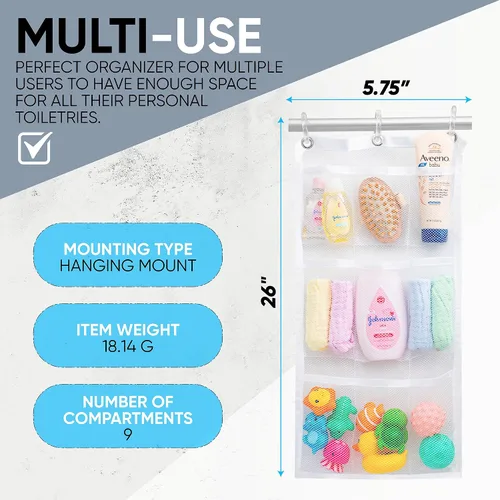 Miniatura 7 de Handy Laundry Cortina de ducha organizadora de baño -9 bolsillos- Perfecto para organizar el baño en casa, tus artículos de tocador y juguetes