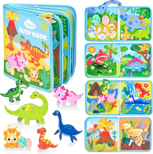 JoyCat Libro Ocupado de Dinosaurios para Niños Pequeños, Tablero Ocupado para Niños de 2, 3, 4 y 5 Años - Juguete de Viaje Libro de Actividades