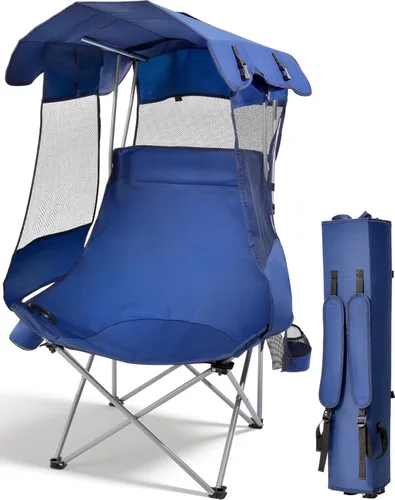 Miniatura 13 de Silla de campamento reclinable, silla plegable ajustable con respaldo de 100° a 140°, marco en X resistente que soporta 265 libras, respaldo